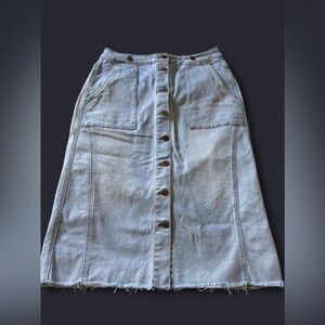 DownEast Light Blue Button-Front Midi Denim Skirt